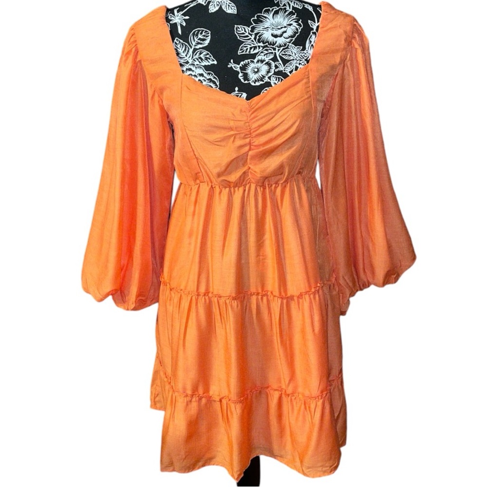 Beyond Words Fire Voile Puff Sleeve Mini Dress Size L
